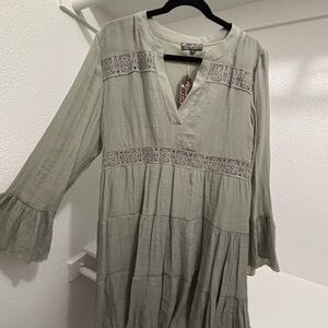 Green Boho Dress with Embroidered Details